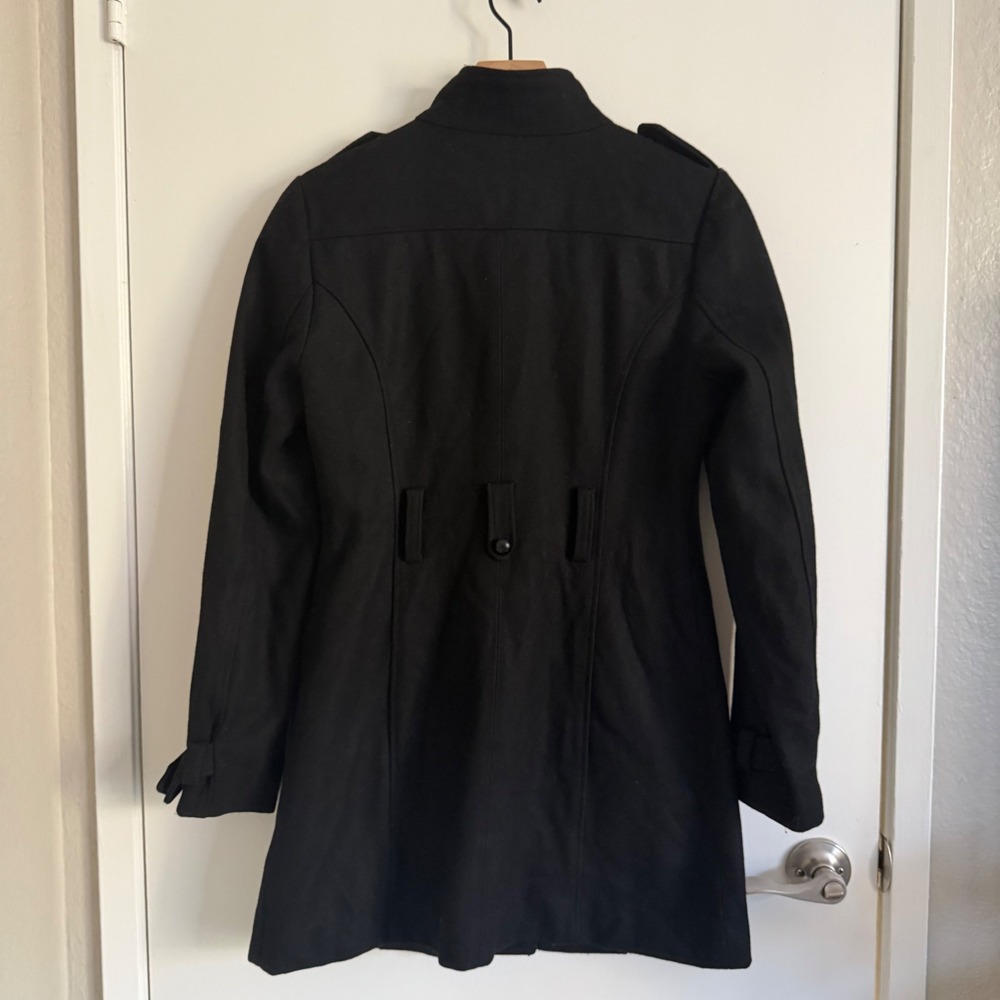 G by Guess Black Military PeaCoat Wool Blend Med Grunge Dark Academia Poetcore - Picture 3 of 6
